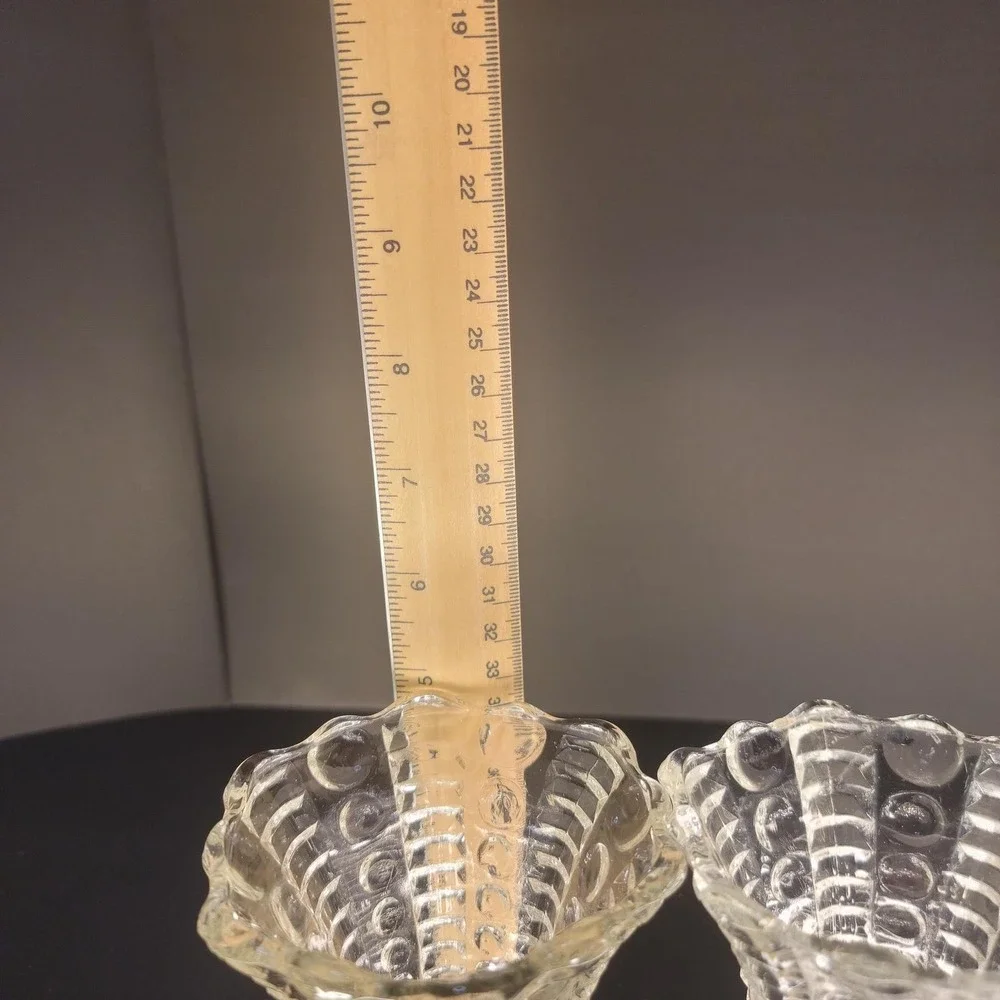 Indiana Glass Mayflower Clear Glass Bud Vases Pair Dots Rays 5